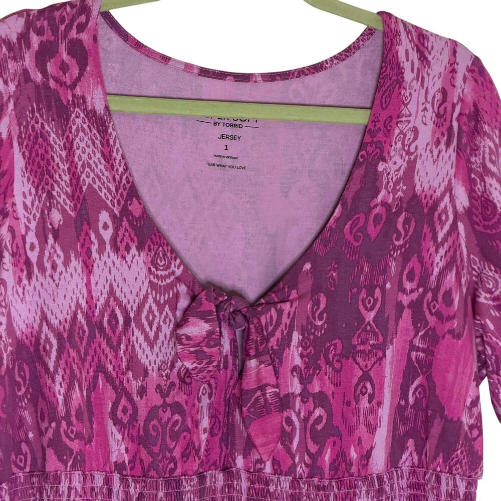 Torrid Super Soft Tie Front Babydoll Top Smocked Blouse Shirt Pink 1 US 1X - Picture 6 of 12